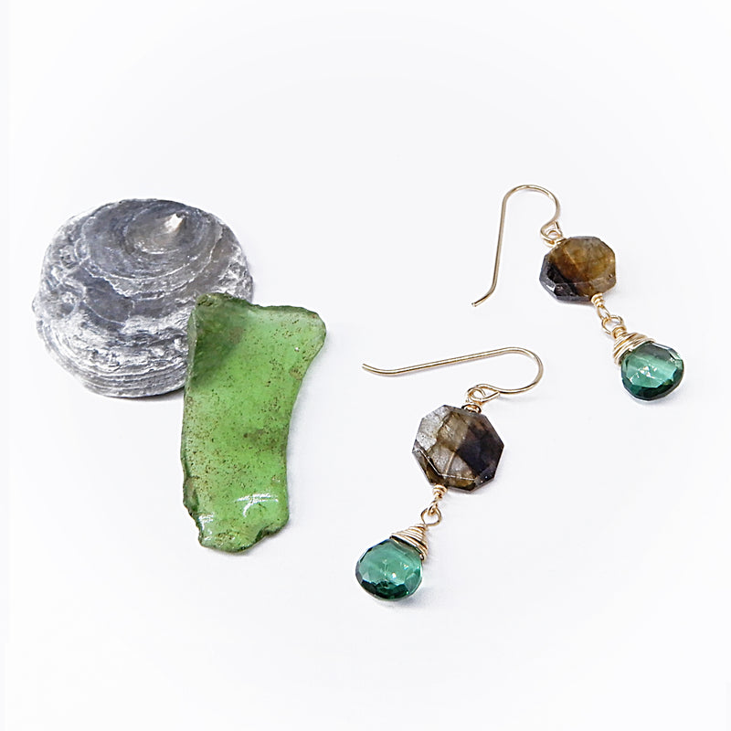 Labradorite/Indicolite Earrings in Gold