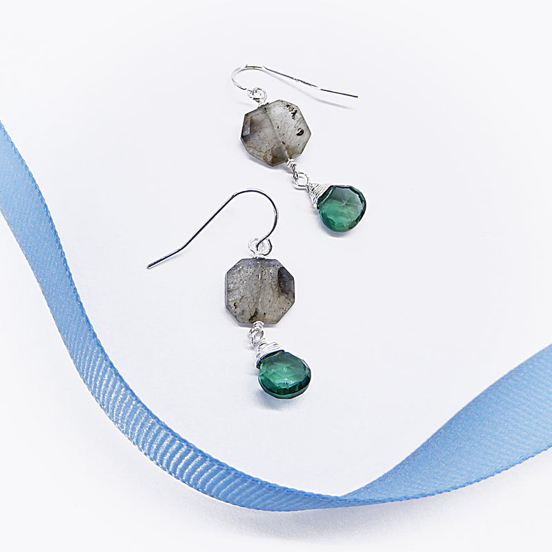 Labradorite/Indicolite Earrings in Silver
