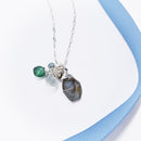 Labradorite Slice w/Indicolite/Tourmaline/Pearl/Chalcedony Cluster Necklace in Silver