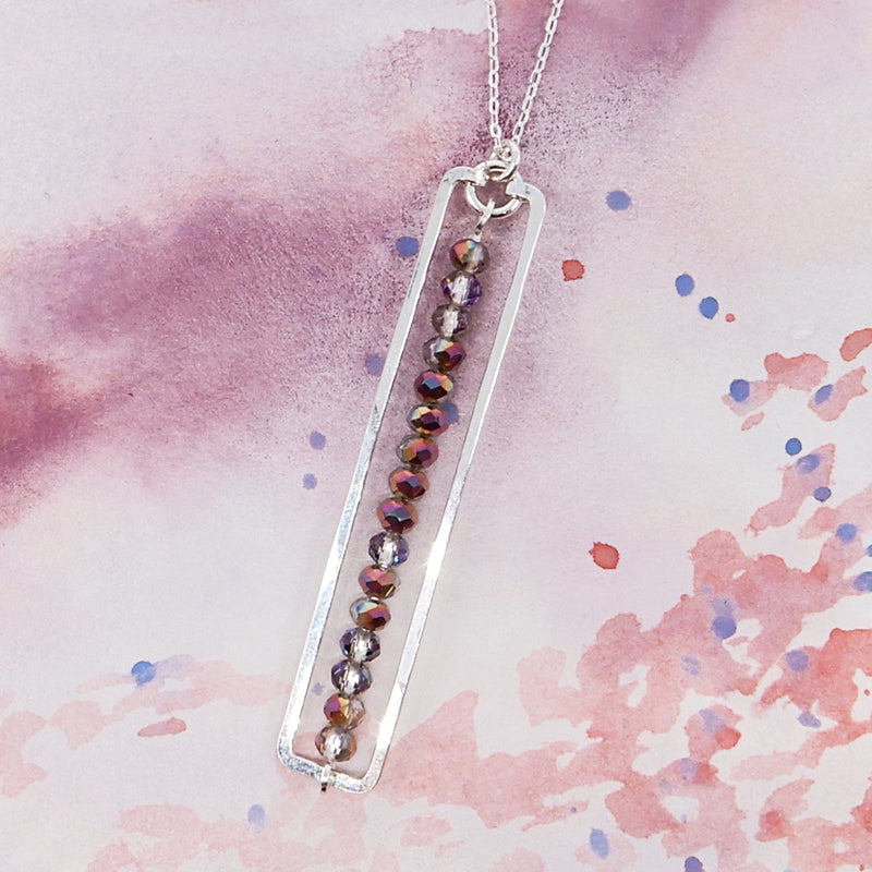 Crystal Rainbow Rectangle Necklace in Silver