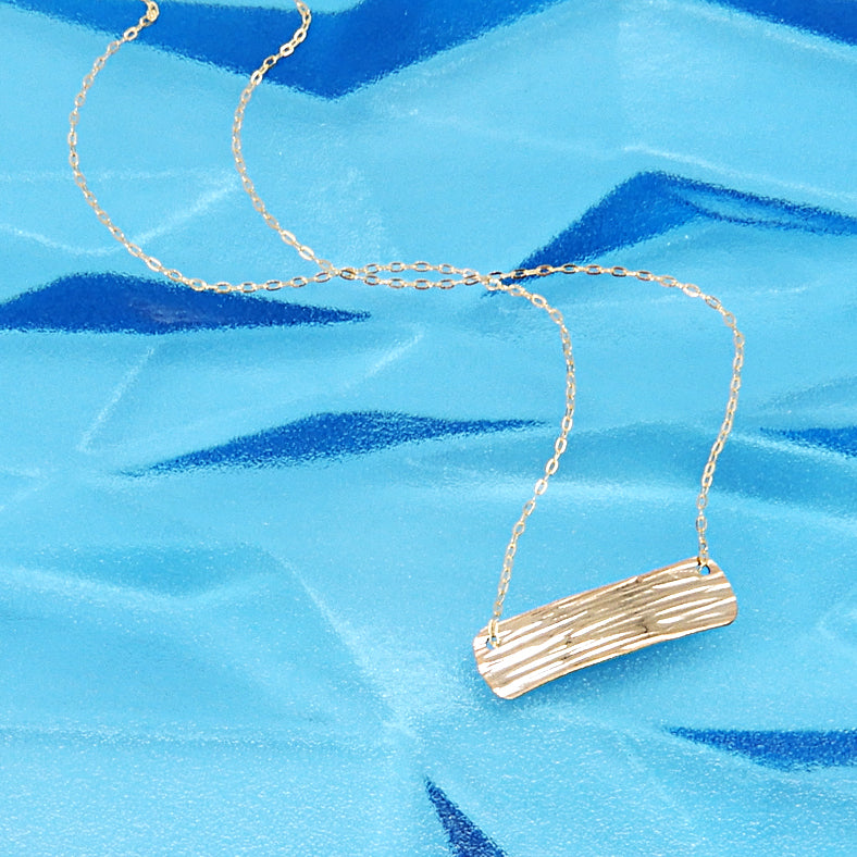Hammered Horizontal Bar Necklace in Gold