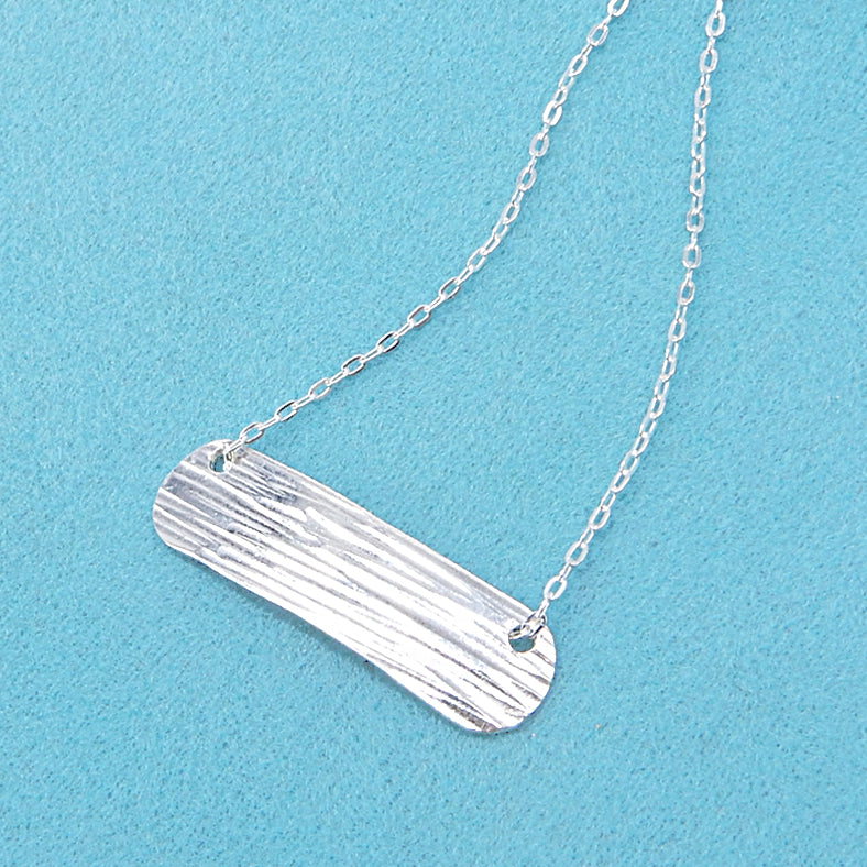 Hammered Horizontal Bar Necklace in Silver
