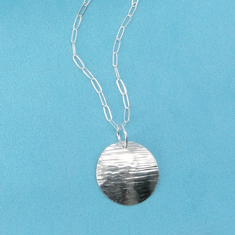 Hammered Disc Necklace in Silver