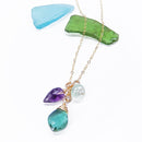 Indicolite/Rainbow Flourite/Aqua Chalcedony Adjustable Necklace in Gold