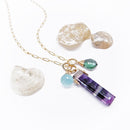 Rainbow Flourite Bar w/Indicolite/Aqua Chalcedony Adjustable Necklace in Gold
