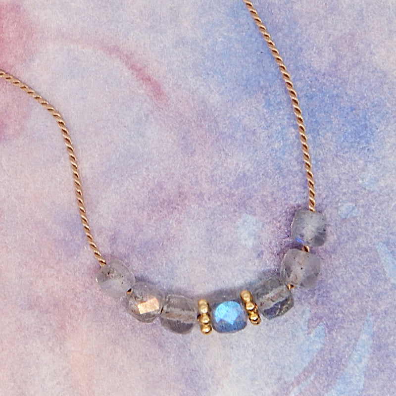 Silk Cord and Labradorite Necklace w/ Gold
