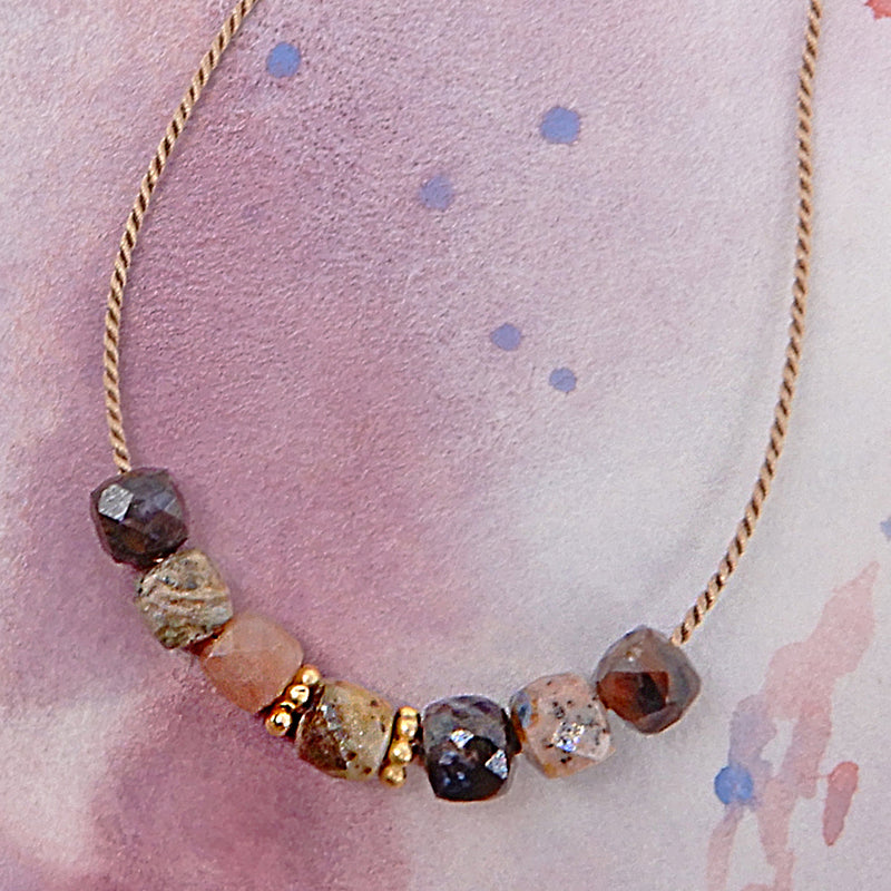 Silk Cord and Pietersite Necklace w/ Gold