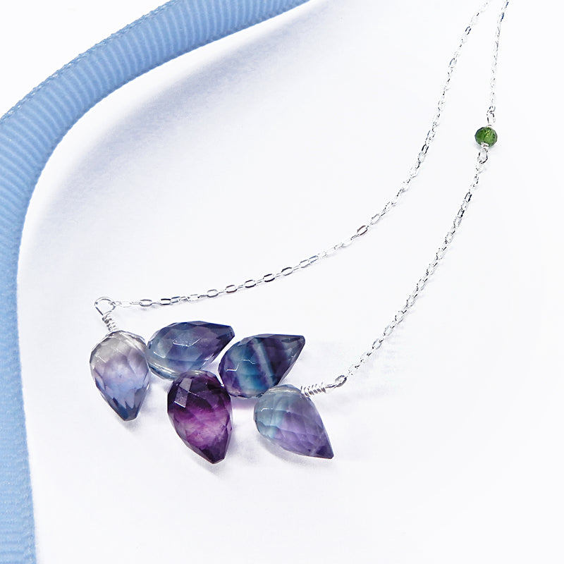 5 Rainbow Flourite Cluster Adjustable Necklace in Silver