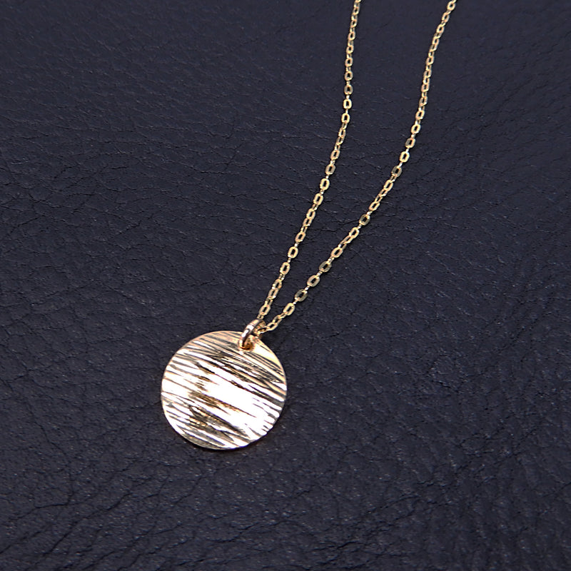 Hammered Small Disc Necklace in Gold