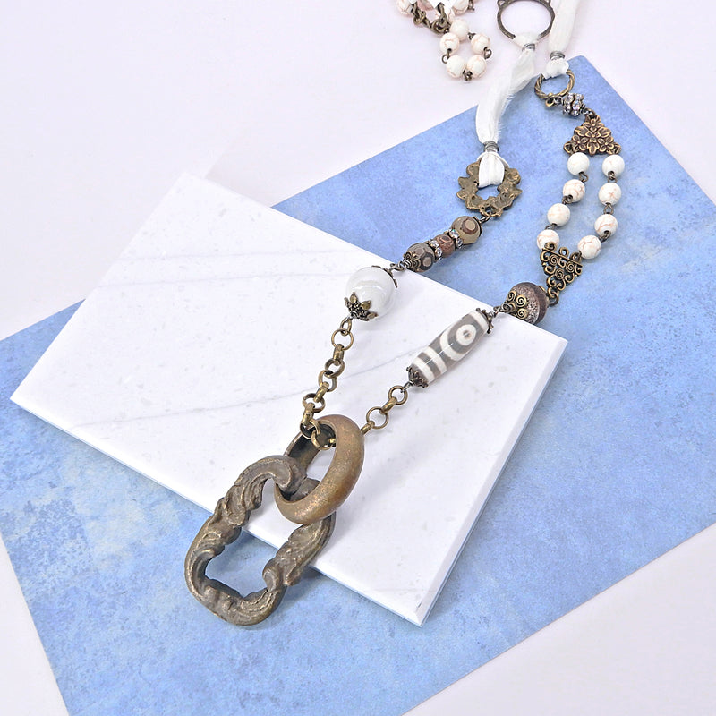 White Sand Silk & Stone Necklace