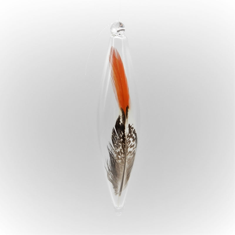 Pheasant Feather in Glass Ornament Oblong