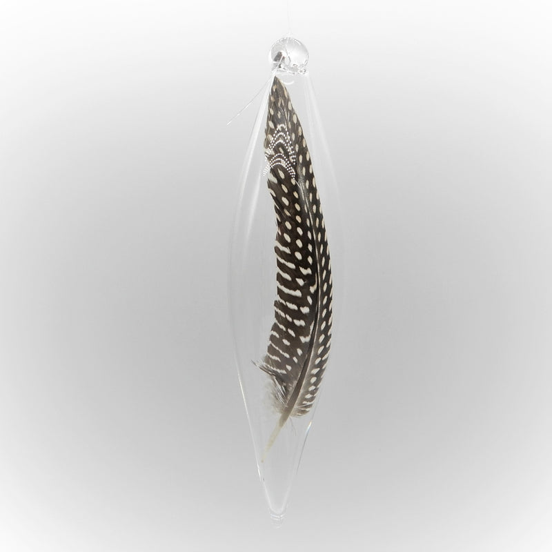 Guinea Hen Feather in Glass Ornament Oblong
