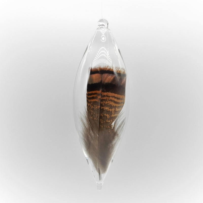 Turkey Feather in Glass Ornament Oblong