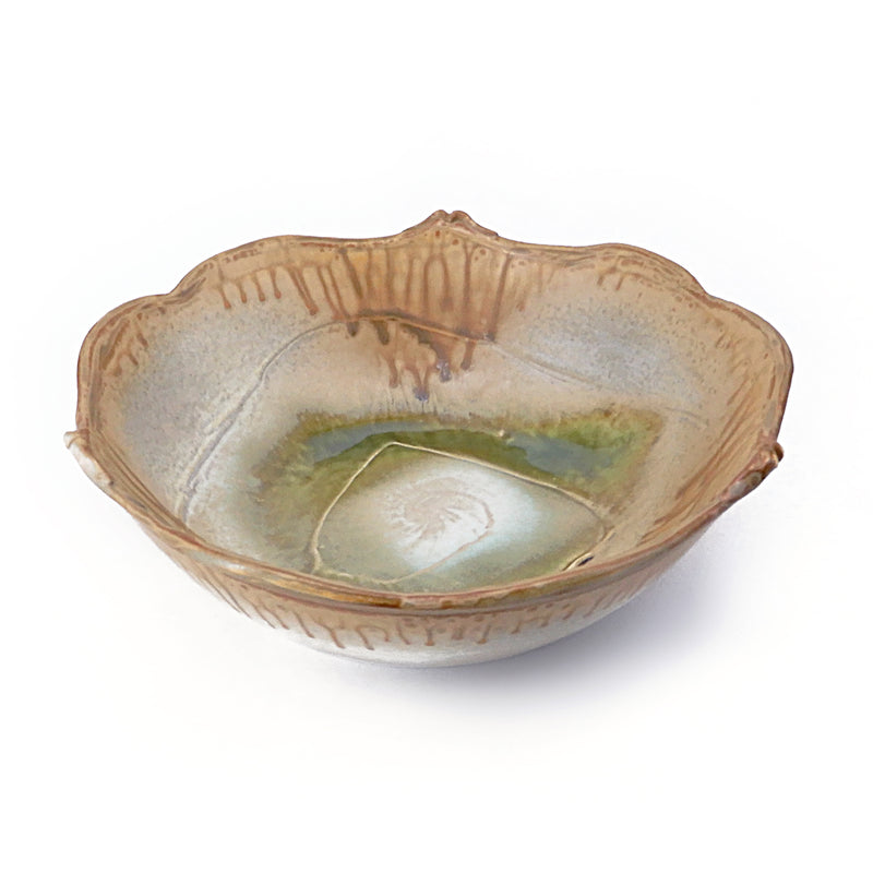 Tan/Green Swirled Lotus Bowl