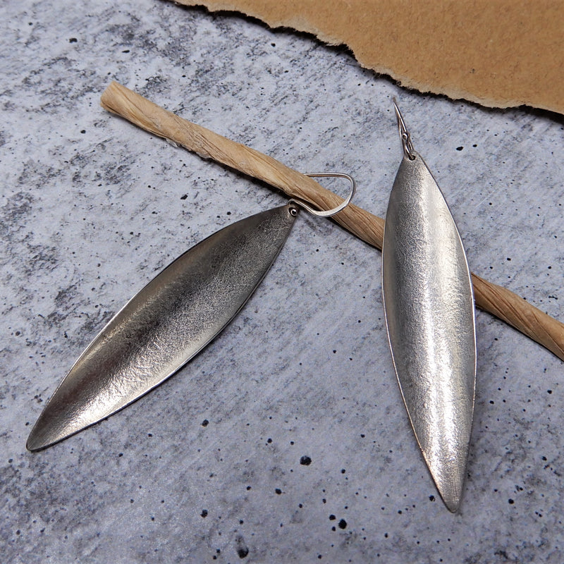 Silver Textured Leaf Earring