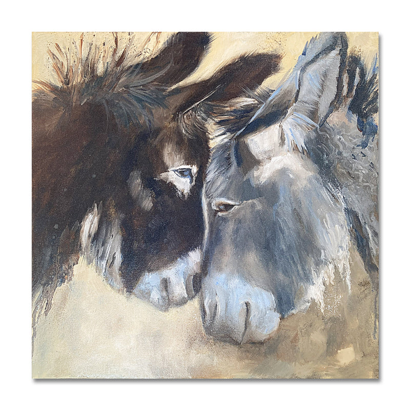 Barn Buddies (Donkeys) 18X18 Oil On Canvas
