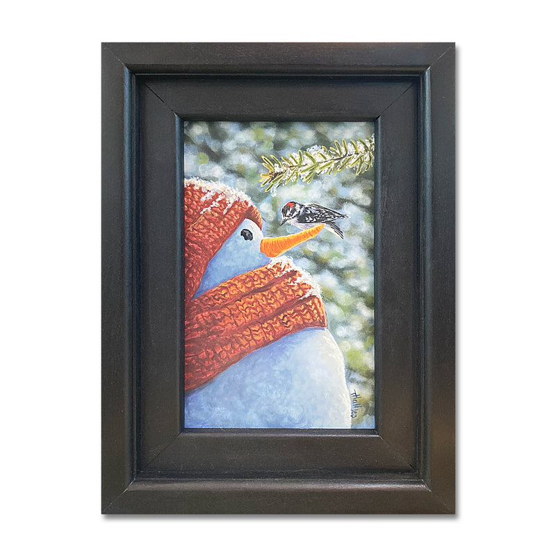 Snowman and Woodpecker 9X12 Acrylic On Board