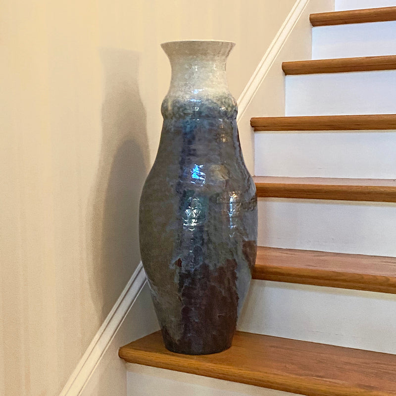 Extra Large White Rimmed Crystalline Vase
