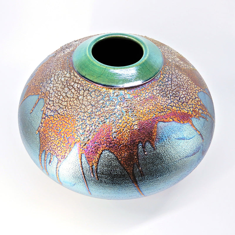 Copper Blue Raku Closed Vase