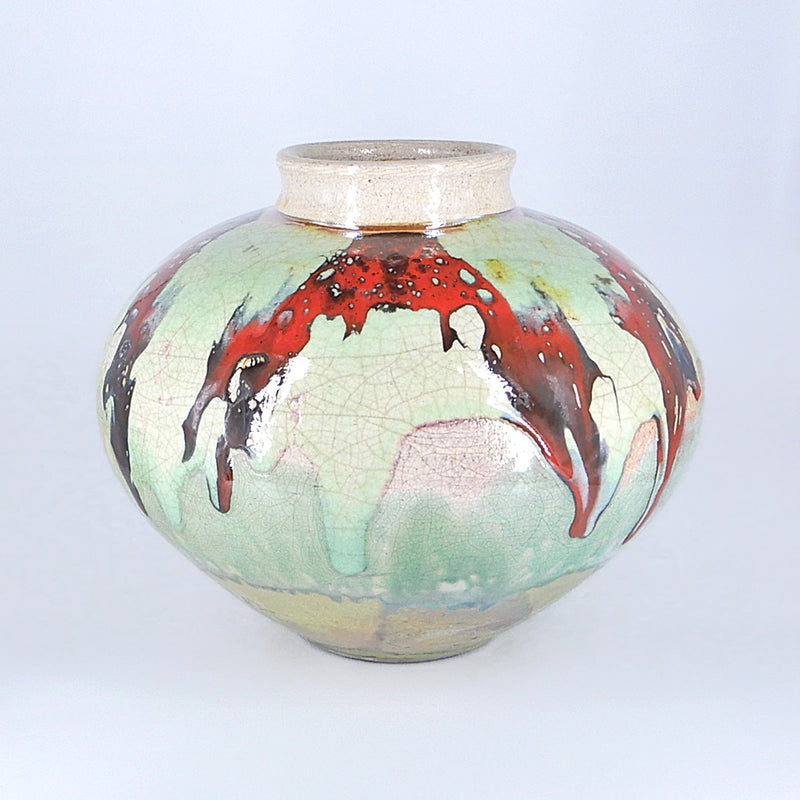 Pimiento/Sage Large Rounded Raku Vase