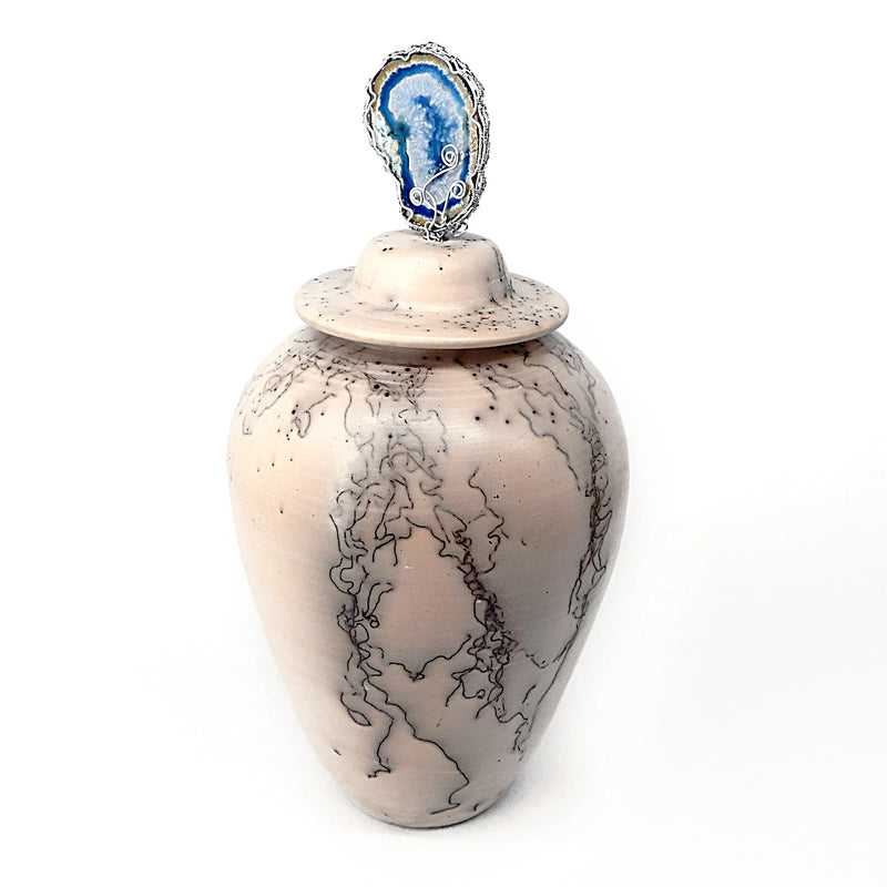 Horsehair Raku/Agate Lidded Vase
