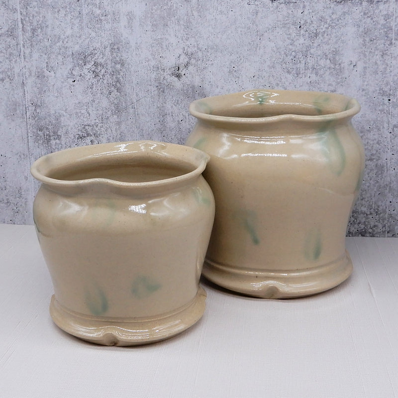 Cream/Green Utensil Holder/Vase
