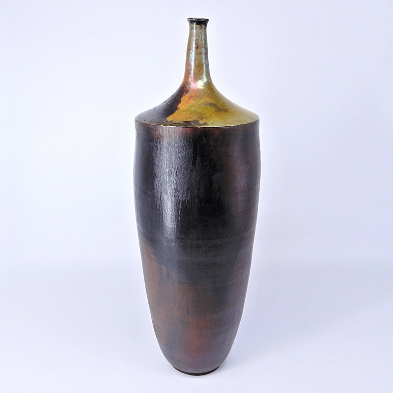 Raku Tall Closed Form Bottle Vase